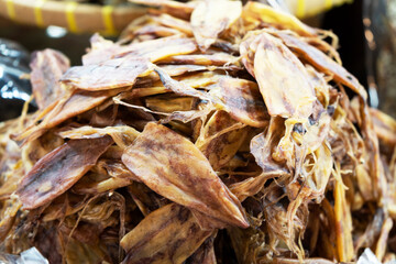 Dried squid in the sea food Thailand marke