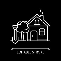 Home and garden white linear icon for dark theme. Household activities. Taking care for plants. Thin line customizable illustration. Isolated vector contour symbol for night mode. Editable stroke