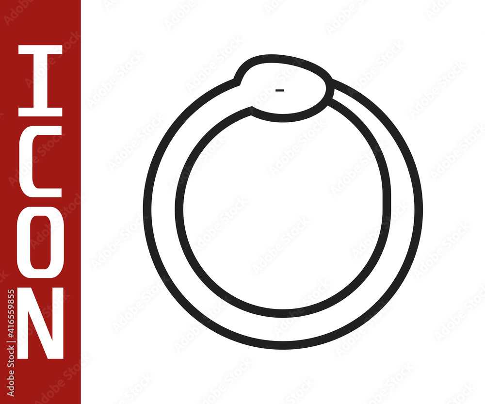 Poster black line magic symbol of ouroboros icon isolated on white background. snake biting its own tail. a