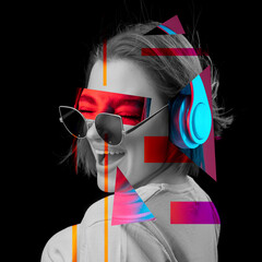 Young woman's portrait made of different pieces of faces, modern art collage. New vision of beauty...