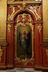 Fototapeta na wymiar Gold decoration in the St. Andrew's Temple, a fragment of the interior, an icon, Kiev 