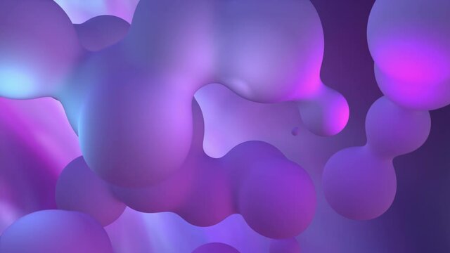 Abstract 3D blobs loop. Purple metaballs morphing.