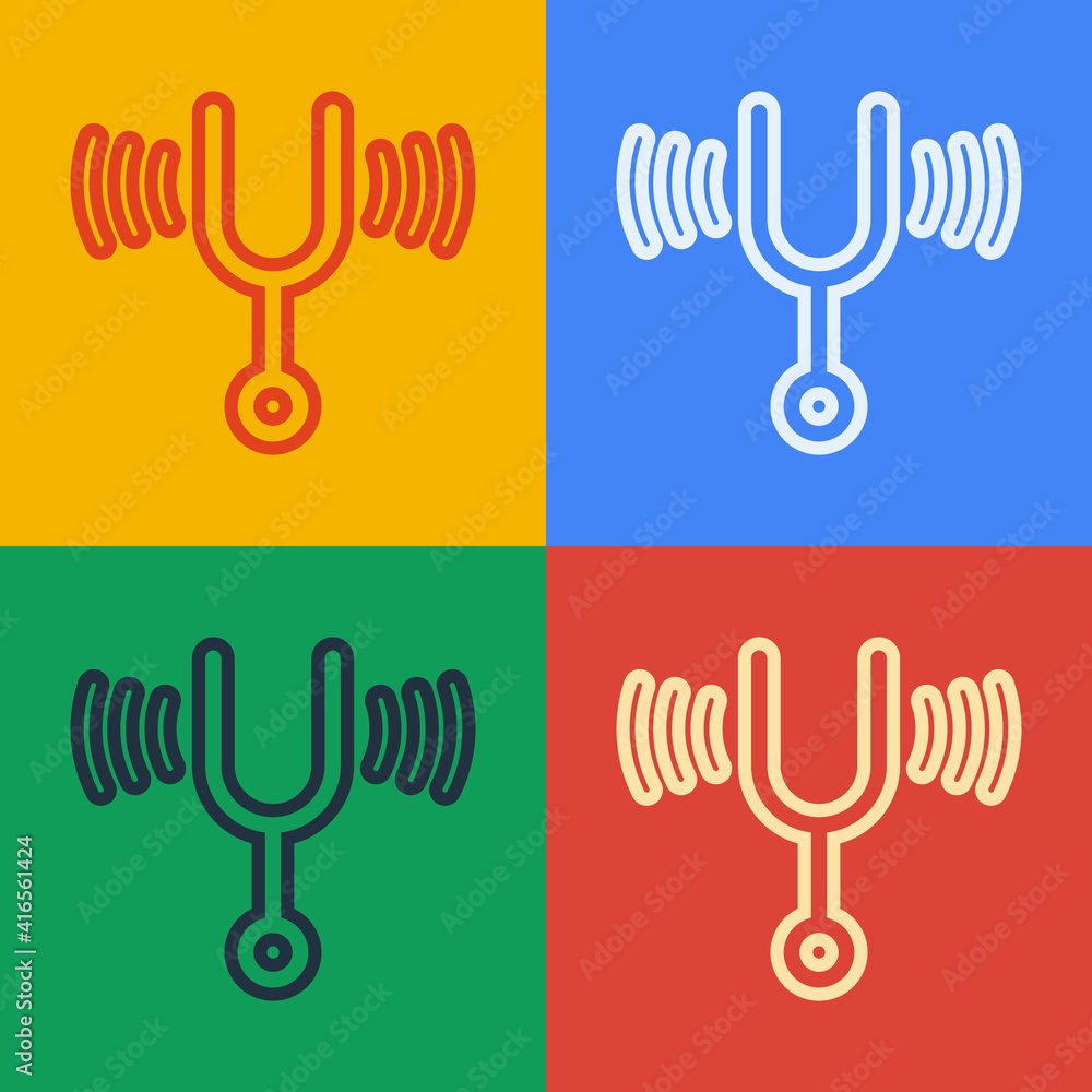 Poster pop art line musical tuning fork for tuning musical instruments icon isolated on color background. v