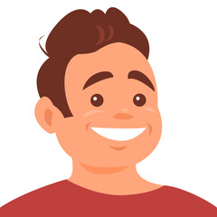 Portrait of a cheerful young man with a happy smile. Vector isolated cartoon illustration of male face
