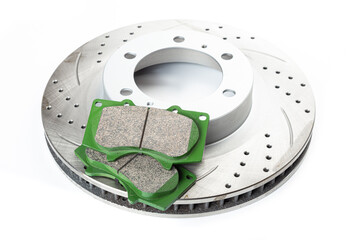 Perforated brake discs, ceramic pads - everything for better braking. on a white background