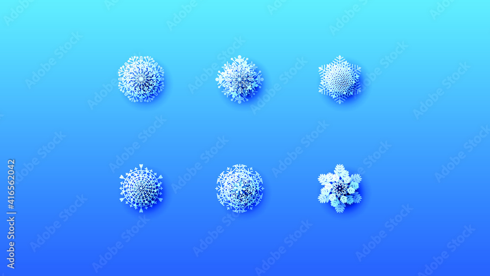Poster set white collection snowflake paper cut vector design style