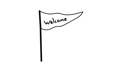 Handwritten welcome flag graphic illustration for business.