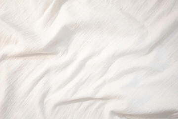 Fototapeta na wymiar Fabric backdrop White linen canvas crumpled natural cotton fabric Natural handmade linen top view background Organic Eco textiles White Fabric texture