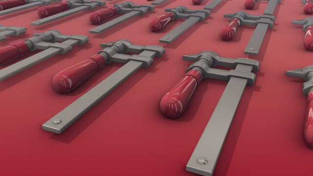 A lot of Tabel Clamps in a row 4k. High quality 4k footage