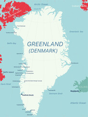 Obraz premium Greenland island detailed editable map with regions cities and towns, geographic sites. Vector EPS-10 file