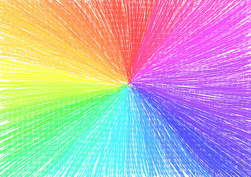 虹色　クレヨン　色鉛筆　手書き　背景素材　レインボー　放射状