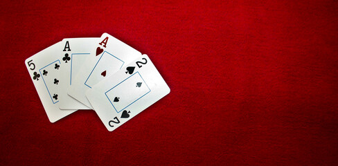 Pot Limit Omaha Poker (PLO): weak aces as starting hand - obrazy, fototapety, plakaty