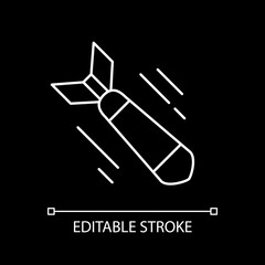 War movie white linear icon for dark theme. Military films, serious historical dramas. Thin line customizable illustration. Isolated vector contour symbol for night mode. Editable stroke