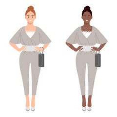 Obraz premium African American female in business suit. Isolated vector clipart for International Women Day greetings.