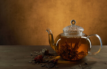 Glass teapot with  tea