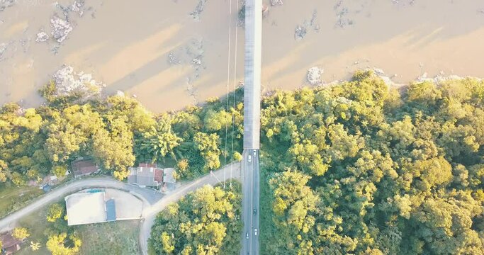 Aerial View of Salto Iron Bridge over Itajaí Açu River at Blumenau, Brazil