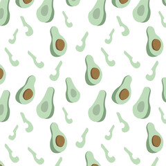 Seamless pattern. Avocado on simple background. Flat vector iilustration in hand-drawn style. Isolated on white background. For web, packaging, gist decoration. 