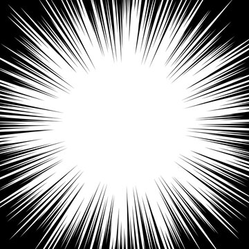 Circular radial black white stipe in pop art style. Radial shape beam, artistic ray circular to magazine cartoon, geometry starburst. Vector illustration