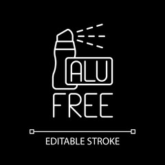 Aluminium free white linear icon for dark theme. Natural cosmetics. Dermatology products. Thin line customizable illustration. Isolated vector contour symbol for night mode. Editable stroke