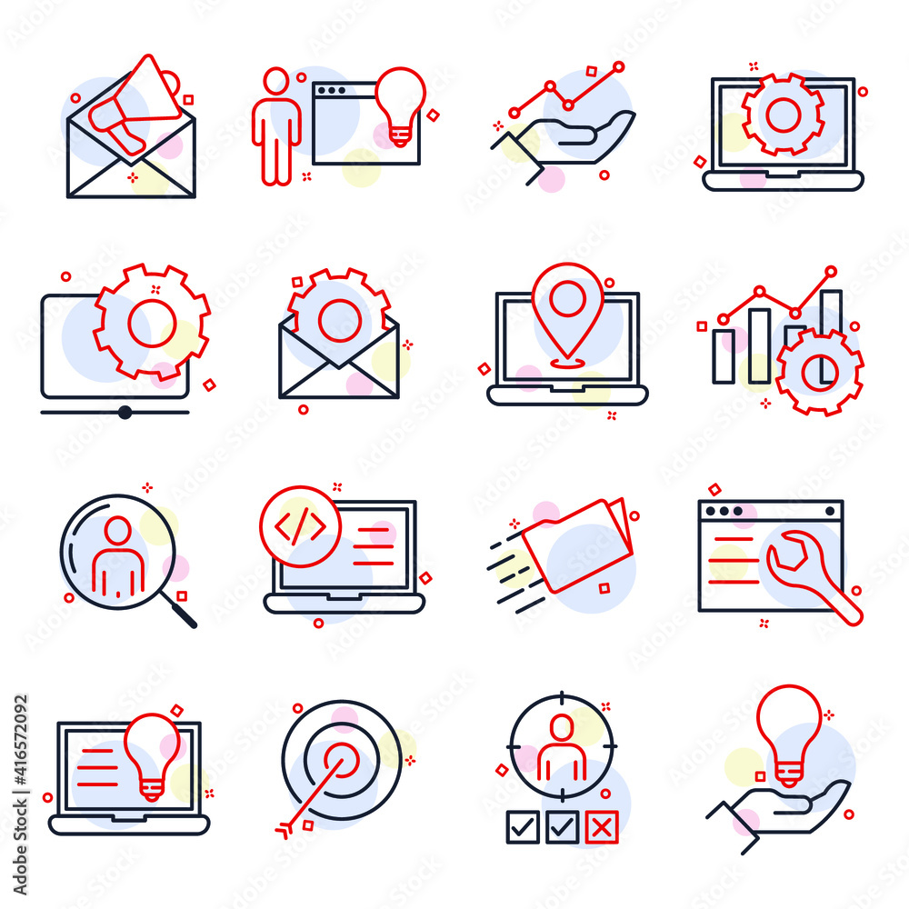 Poster set of seo icon. search engine optimization pack symbol template for graphic and web design collecti