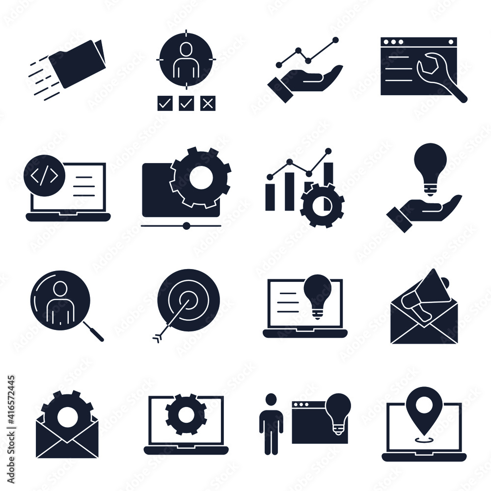 Poster set of seo icon. search engine optimization pack symbol template for graphic and web design collecti