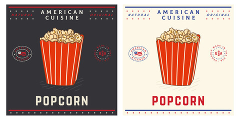 Popcorn in red striped bag vintage retro