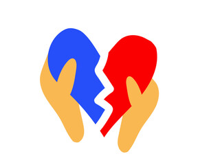 Broken heart in hands on a white background. Symbol. Vector illustration.