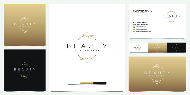 Beauty logotype with botanical ornaments with business card template