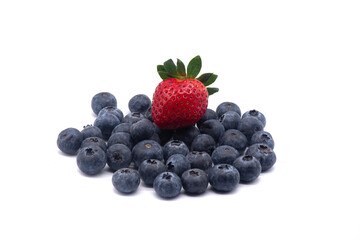 Composition of blueberries and strawberry on a white background