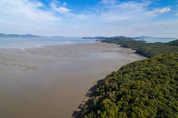 인천 잠봉도의 아름다운 노을 항공사진