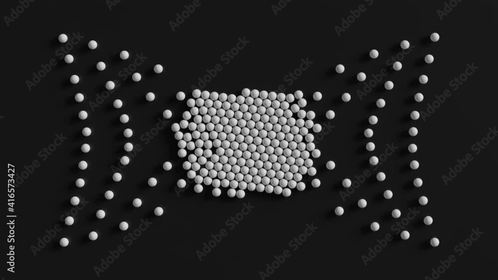Poster 3d spheres group that morph its shape due to the force of invisible attractor in the center of scree