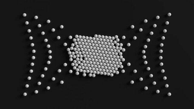 
3d spheres group that morph its shape due to the force of invisible attractor in the center of screen. Abstract monochrome background. Loopable sequence. Minimalist.