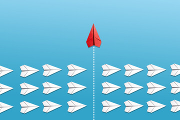 Small business concept with small red paper plane on blue background