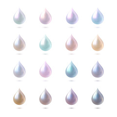 Set of 3d liquid multicolor pearl drops