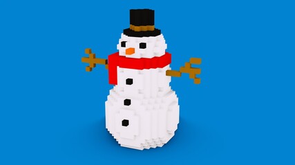 Snowman with Red Scarf on Blue Background. 3D Rendered Illustration