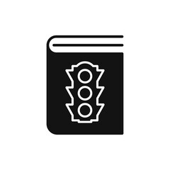 Black Book with traffic light sign, road traffic textbook. Vector flat design icon