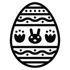 Easter egg linear icon. Decorative Easter egg with rabbit and tulip flower.