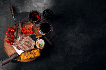 dinner for two with steaks and red wine