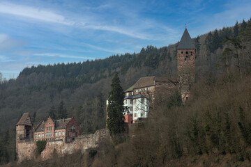 Obraz premium Zwingenberg Castle on the Neckar in winter