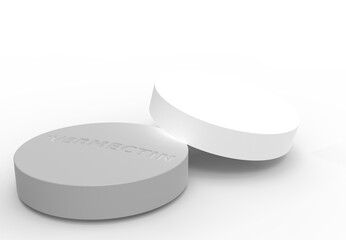 IVERMECTIN drug pills Isolated on white background , close-up 3D rendering