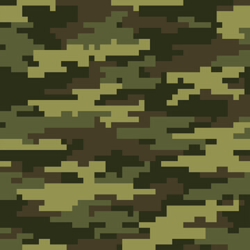 Digital camo camouflage, pixelated geometric seamless pattern.