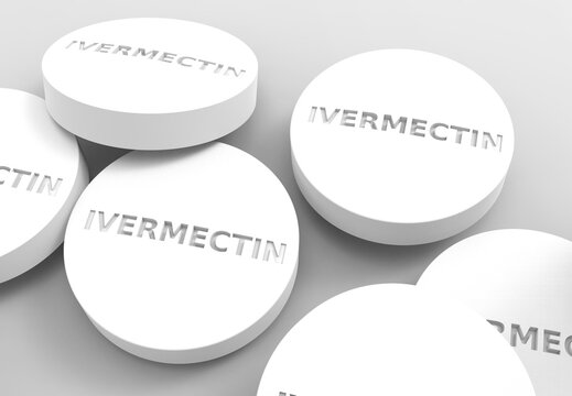 IVERMECTIN drug pills Isolated on white background , close-up 3D rendering