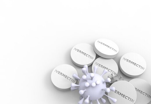 IVERMECTIN drug pills Isolated on white background , close-up 3D rendering