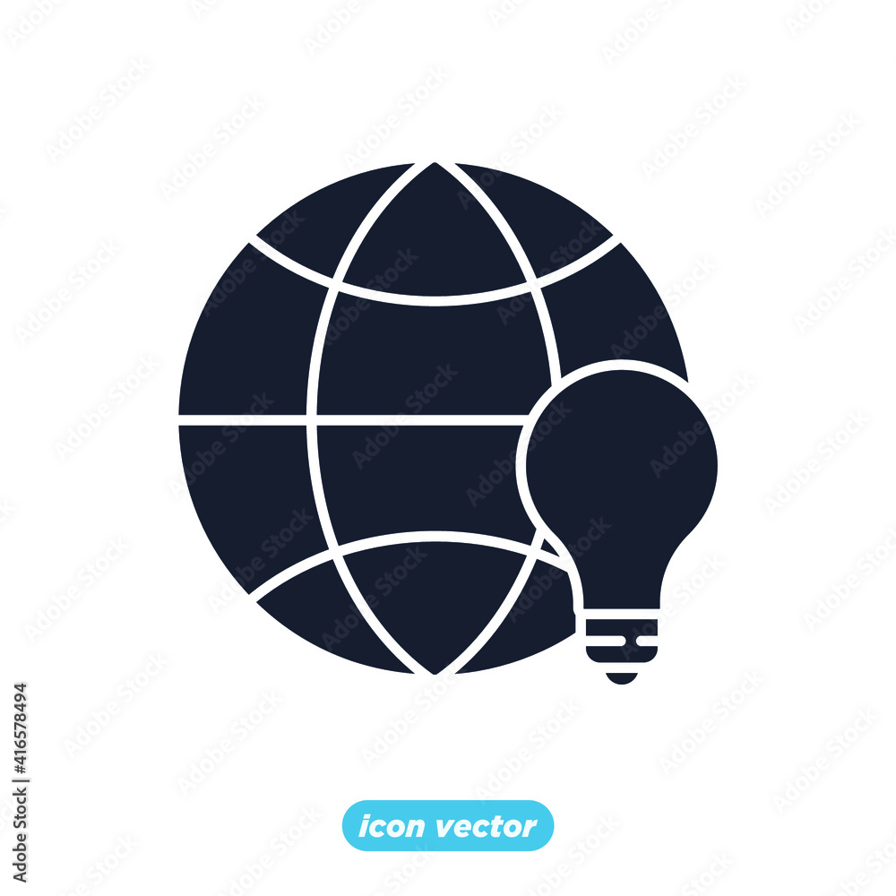 Poster seo global solution icon. search engine optimization symbol template for graphic and web design coll