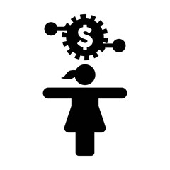 Digital dollar icon vector currency symbol with male person for currency transaction in a glyph pictogram illustration
