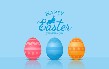 Happy Easter. Holiday card with Easter eggs and greeting lettering.