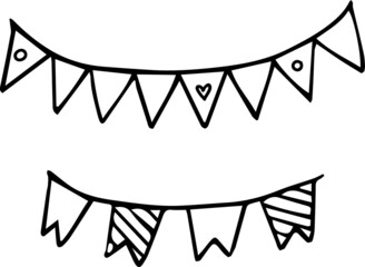 Cute little vector - flags for party.  Hand drawn isolated illustration.