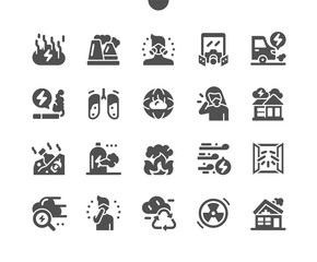 Air pollution. Respiratory mask. Garbage evaporation. Exhaust smoke from car. Planet, global, environment, factory, industrial, problem, smog and ecology. Vector Solid Icons. Simple Pictogram
