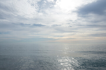 Fototapeta premium Panoramic view of the Black Sea at sunset in Sochi, Russia