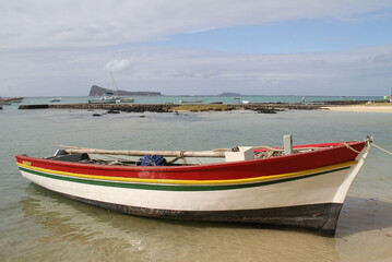 Naklejka premium Fishing boat in Mauritius at Cap Malheureux